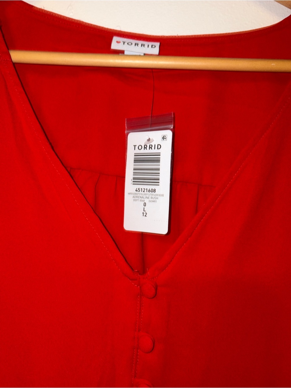torrid Bright Red V-Neck Button-Front Ruffle Sleeve Blouse - Picture 2 of 2